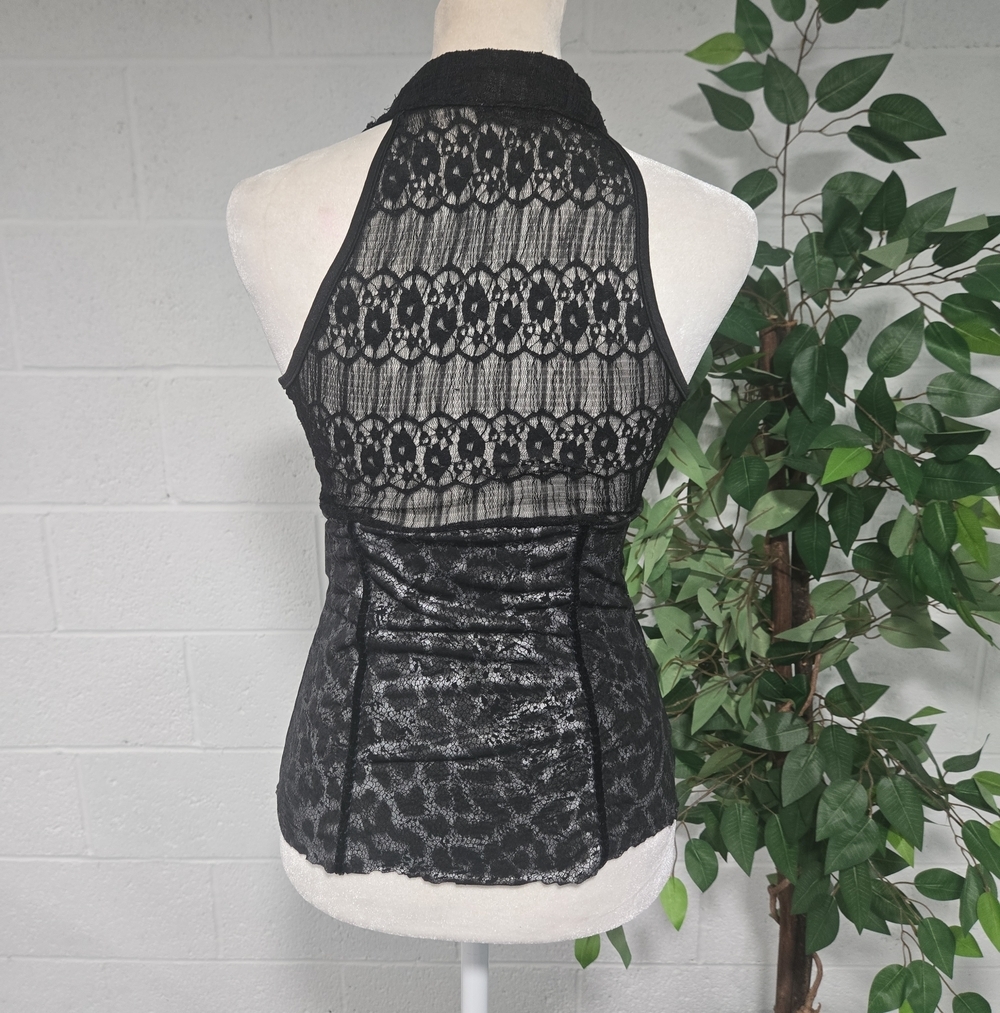 XOXO Y2K Lace Ruffled Stretch Ruched Sleeveless Leopard Top Camisole Small - Picture 4 of 7